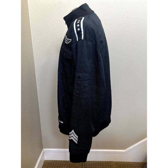 Men's Y2K Raw Blue Pinstripe Button Down Zip Military Style Jacket 3X - Picture 3 of 7
